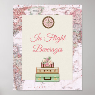 Adventure Awaits World Travel Map Pink Ivory Roses Poster