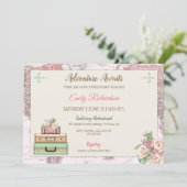Adventure Awaits World Travel Pink Mint Floral Invitation (Standing Front)