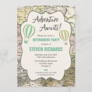 Adventure Awaits world traveler retirement party Invitation