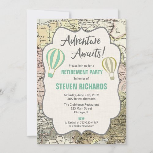 Adventure Awaits world traveler retirement party Invitation