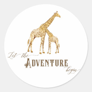Adventure Baby Boy Shower Watercolor Giraffe Theme Classic Round Sticker