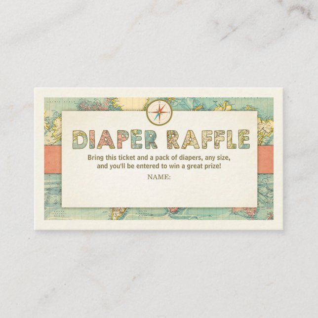 Adventure Baby Shower Diaper Raffle Card Travel (Front)