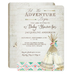 Adventure Baby Shower Girl Teepee Wood Arrows Art Card