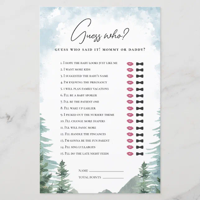 Adventure Baby Shower Guess Mommy or Daddy Game Zazzle