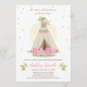 Adventure baby shower invitation Girl Teepee Boho