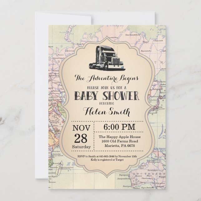 Adventure Baby Shower Invitation Map Travel World (Front)