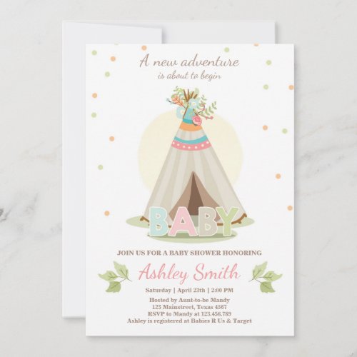 Adventure baby shower invitation Teepee Pow wow