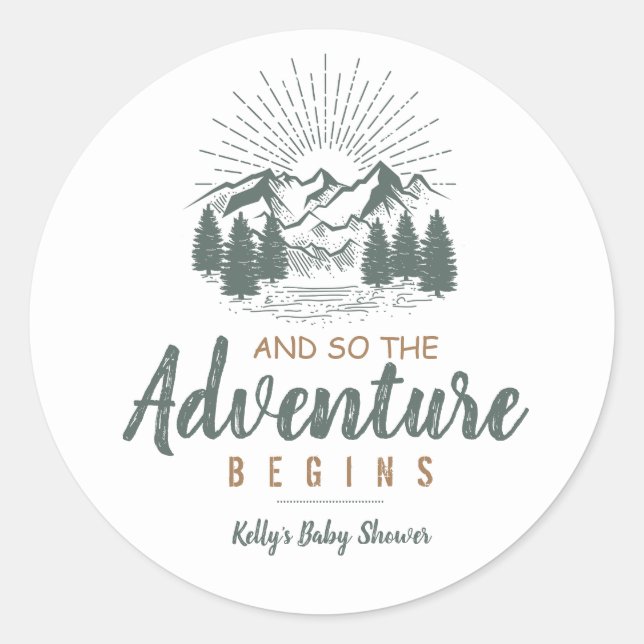 Adventure Baby Shower Sticker favor (Front)