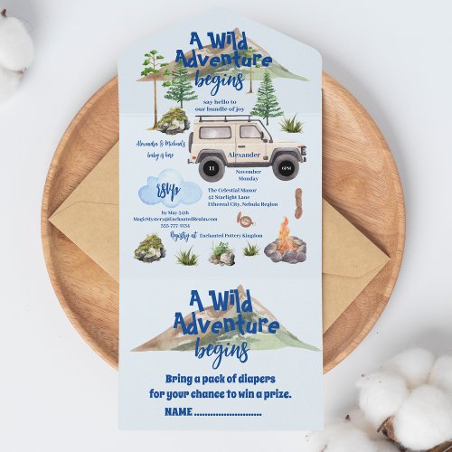 Adventure Baby Shower Watercolor Camper All In One Invitation
