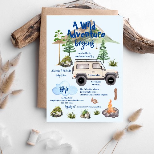 Adventure Baby Shower Watercolor Camper Invitation