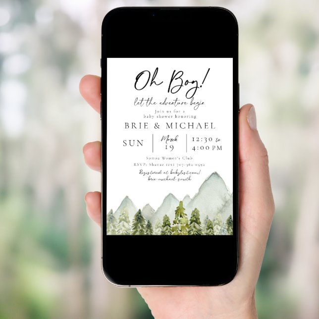 Adventure Baby Shower | Watercolor Trees Invitation (Front Digital)