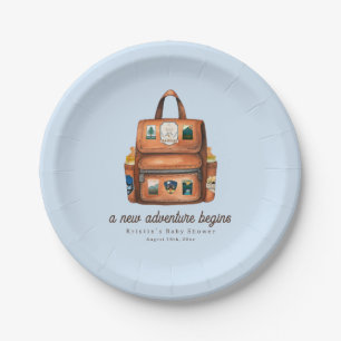 Adventure Backpack + Bottles Blue Baby Shower Paper Plates
