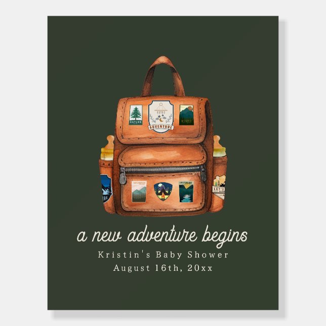 Adventure Backpack + Bottles Green Baby Shower Foam Board (Front)