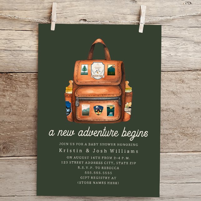 Adventure Backpack + Bottles Green Baby Shower Invitation (Creator Uploaded)