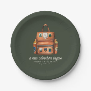 Adventure Backpack + Bottles Green Baby Shower Paper Plates