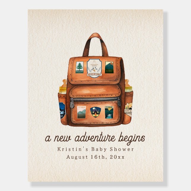 Adventure Backpack + Bottles Woodland Baby Shower Foam Board (Front)
