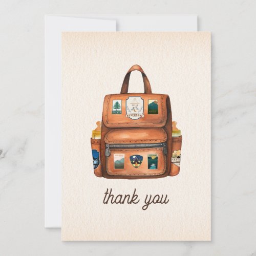 Adventure Backpack  Bottles Woodland Baby Shower Thank You Card