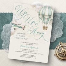 Adventure Balloon Airplane Baby Shower Invitation