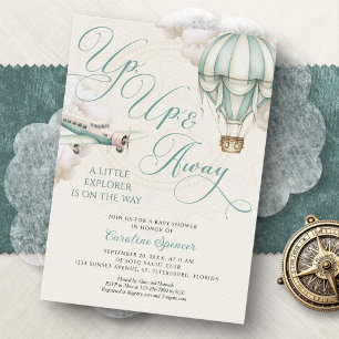 Adventure Balloon Airplane Baby Shower Invitation