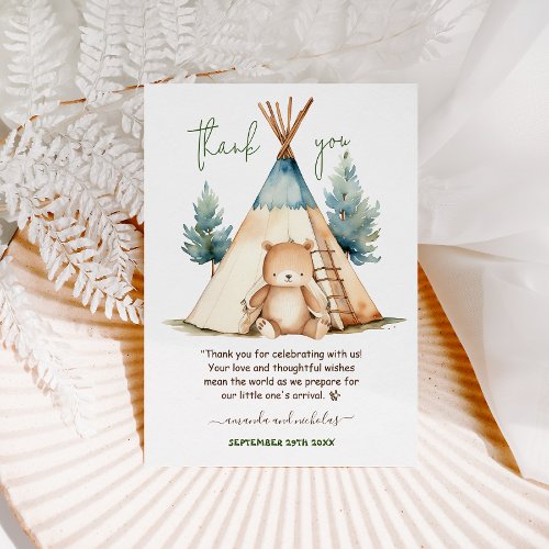 Adventure Bear Camping Boy Baby Shower Thank You Card