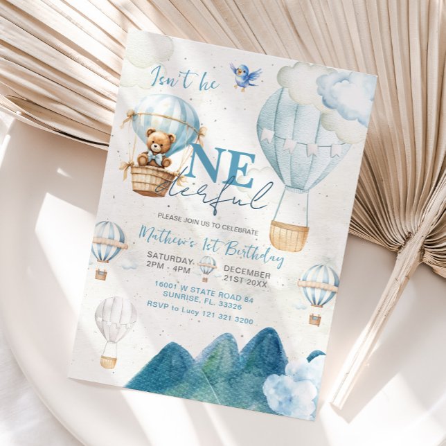 Adventure Bear Hot Air Balloon Mountain Birthday Invitation (Creator Uploaded)