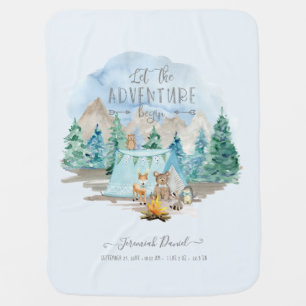 Adventure Begin Animals Camp Baby Boy Birth Stats Blanket
