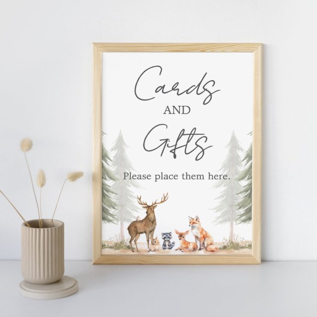 Adventure Begin Baby Shower Cards and Gifts Sign (Let the Adventure Begin Woodland Baby Shower Cards and Gifts Sign)