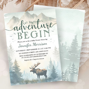 Adventure Begin Baby Shower Moose Woodland Forest Invitation