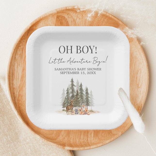 Adventure Begin Baby Shower Paper Plates (Let the Adventure Begin Woodland Animals Baby Shower Paper Plate)