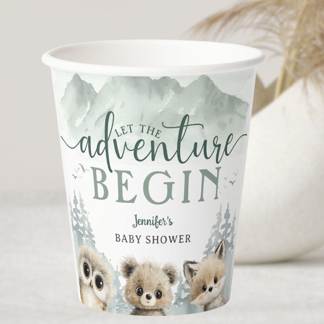 Adventure Begin Baby Shower Woodland Mountain Paper Cups (Creator Uploaded)