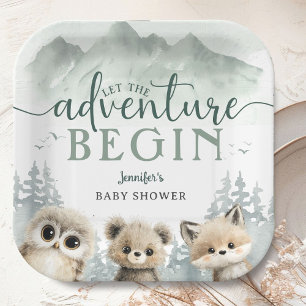 Adventure Begin Baby Shower Woodland Mountain Paper Plates