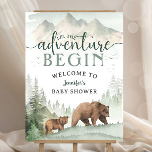 Adventure Begin Bear Woodland Baby Shower Welcome Foam Board