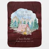 Adventure Begin Burgundy Baby Girl Birth Stats Baby Blanket