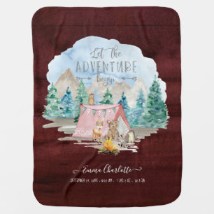 Adventure Begin Burgundy Baby Girl Birth Stats Blanket