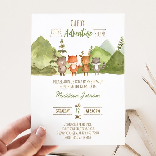 Adventure Begin Forest Mountain Baby Shower  Invitation