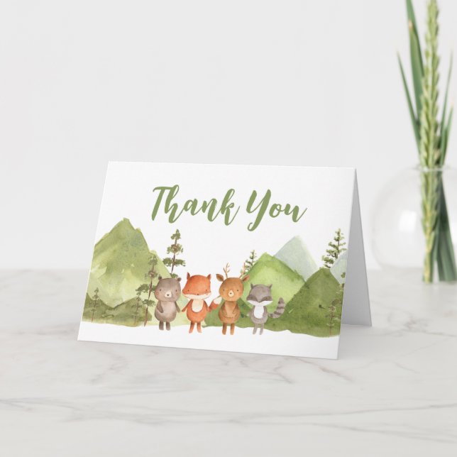 Adventure Begin Forest Mountain Baby Shower  Letterpress Thank You Card (Front)