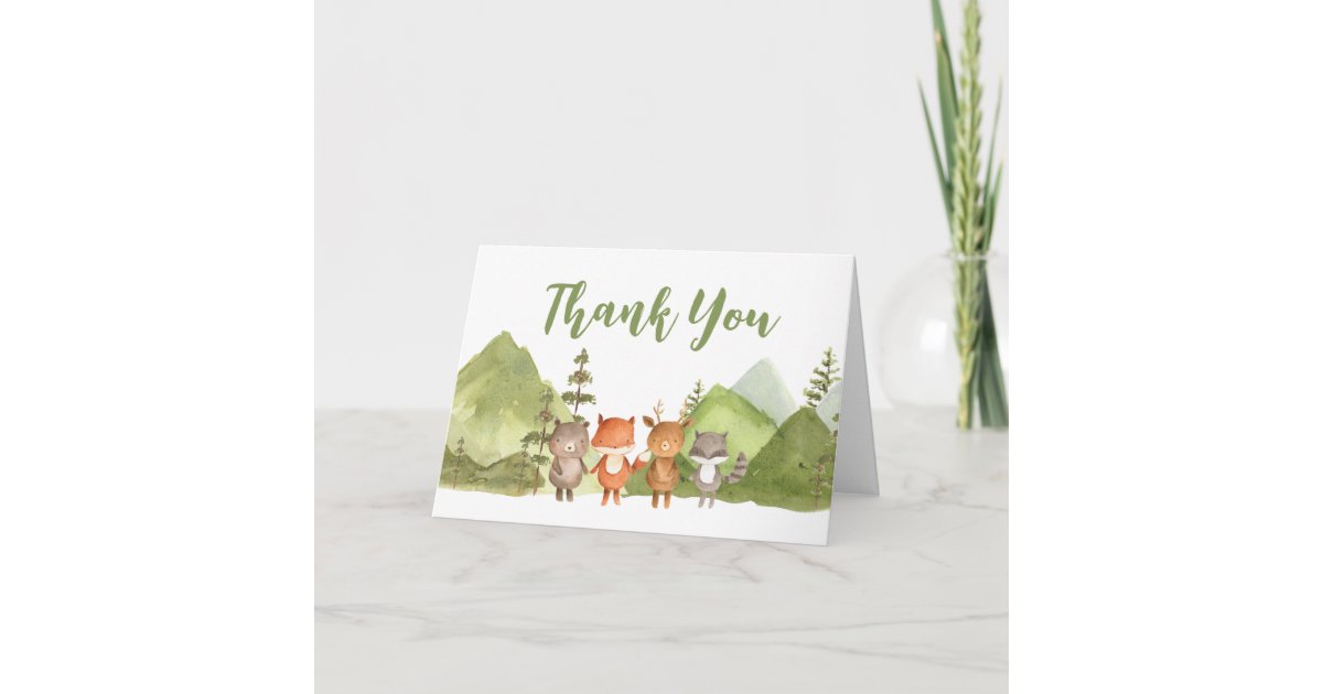 Adventure Begin Forest Mountain Baby Shower Thank You Card | Zazzle