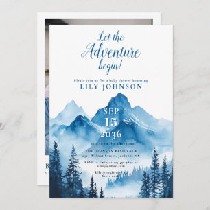 Adventure Begin Mountain Baby Shower Photo QR Code Invitation