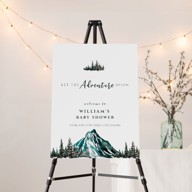 Adventure Begin Mountain Baby Shower Welcome Sign (In Situ (Stand))