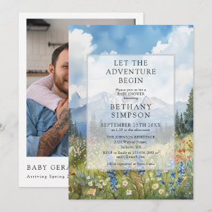 Adventure Begin Mountain Photo QR Code Baby Shower Invitation