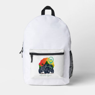 adventure begin, offroad printed backpack