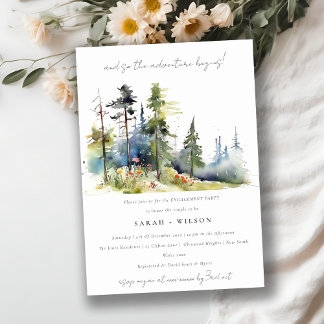 Adventure Begin Pine Forest Landscape Engagement Invitation