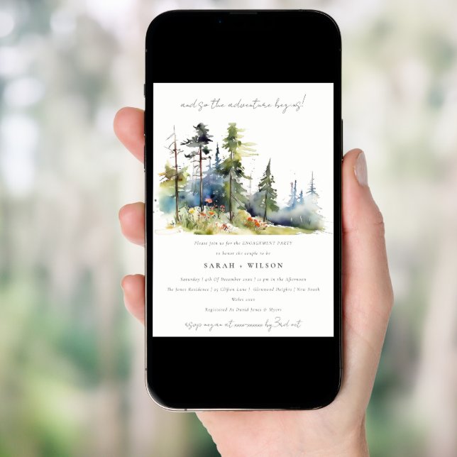 Adventure Begin Pine Forest Landscape Engagement Invitation (Front Digital)