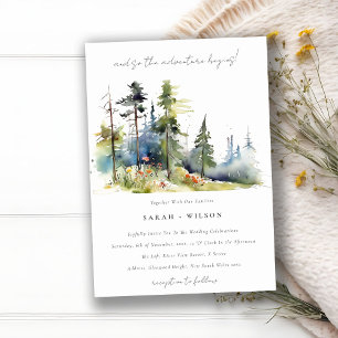 Adventure Begin Pine Forest Landscape Wedding Invitation