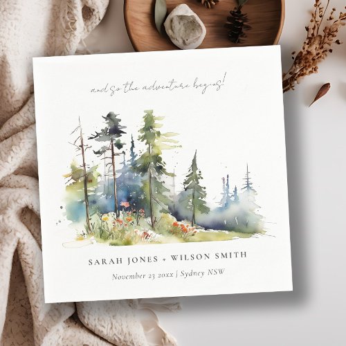 Adventure Begin Pine Forest Landscape Wedding Napkins