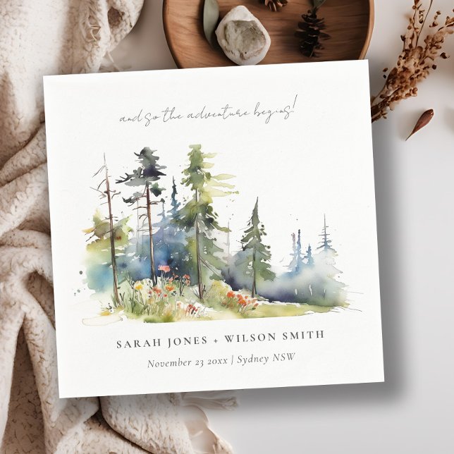 Adventure Begin Pine Forest Landscape Wedding Napkins (Creator Uploaded)