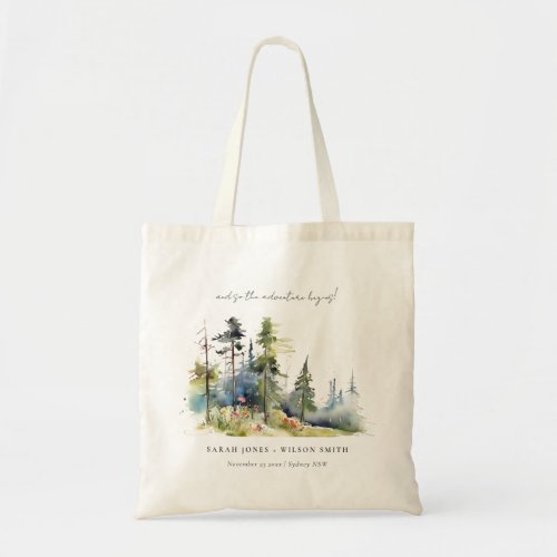 Adventure Begin Pine Forest Landscape Wedding Tote Bag