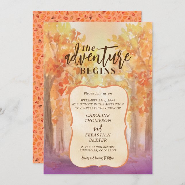 Adventure Begin Rocky Mountain Destination Wedding Invitation (Front/Back)