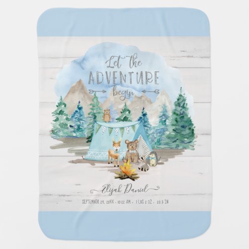 Adventure Begin Rustic Blue Baby Boy Birth Stats  Baby Blanket