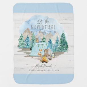 Adventure Begin Rustic Blue Baby Boy Birth Stats  Blanket